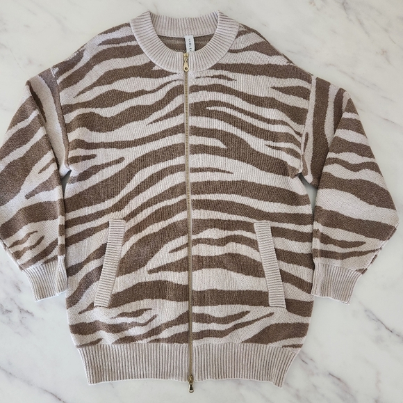 New‎ Varley Anthropologie zip up zebra striped cardigan sweater - Picture 7 of 16